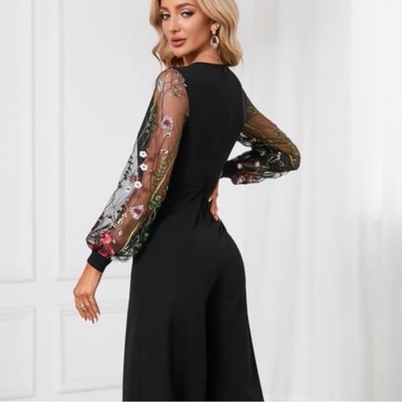 Embroidered V-Neck Elegant Jumpsuit/Pantsuit - Picture 2 of 6